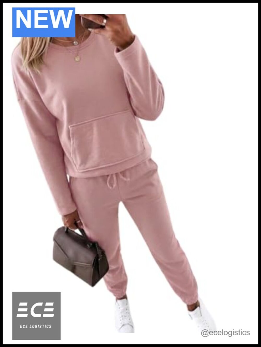 Waffle Knit 2 Piece Lounge Set Oversized Sweatshirt Drawstring Joggers